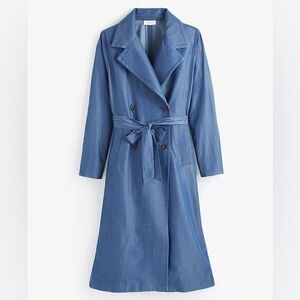 On 34th  Belted Trench Coat Blue Double Breasted Size Large Long Classic Buttons